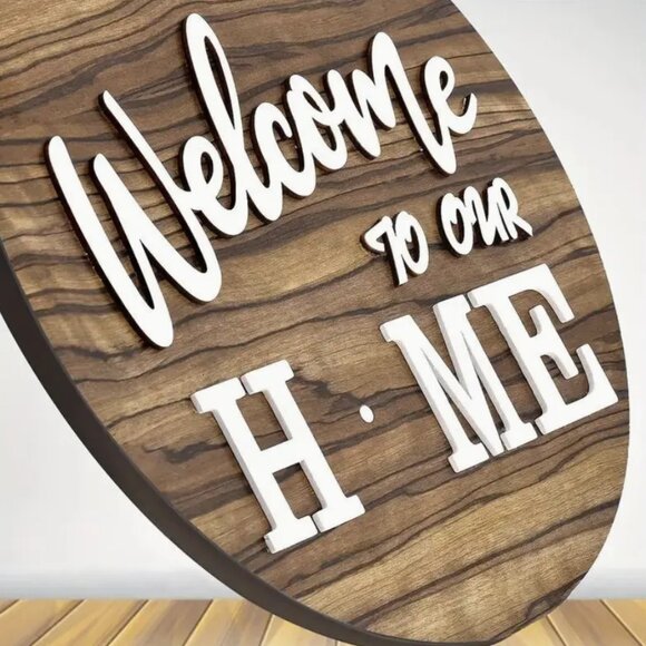 Interchangeable Seasonal Welcome Sign - Rustic Round Wood Wreaths Wall Hanging - Picture 6 of 10